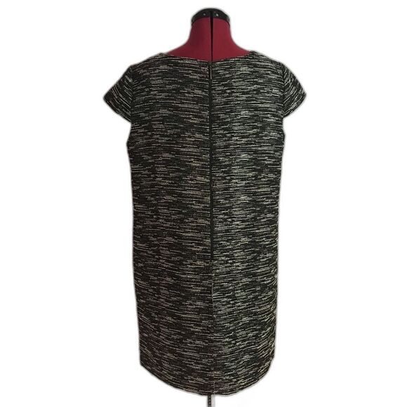 Tahari ASL Sheath Dress Size 12P Black/White/Silver Cap Sleeves Exposed Back Zip - Picture 4 of 7
